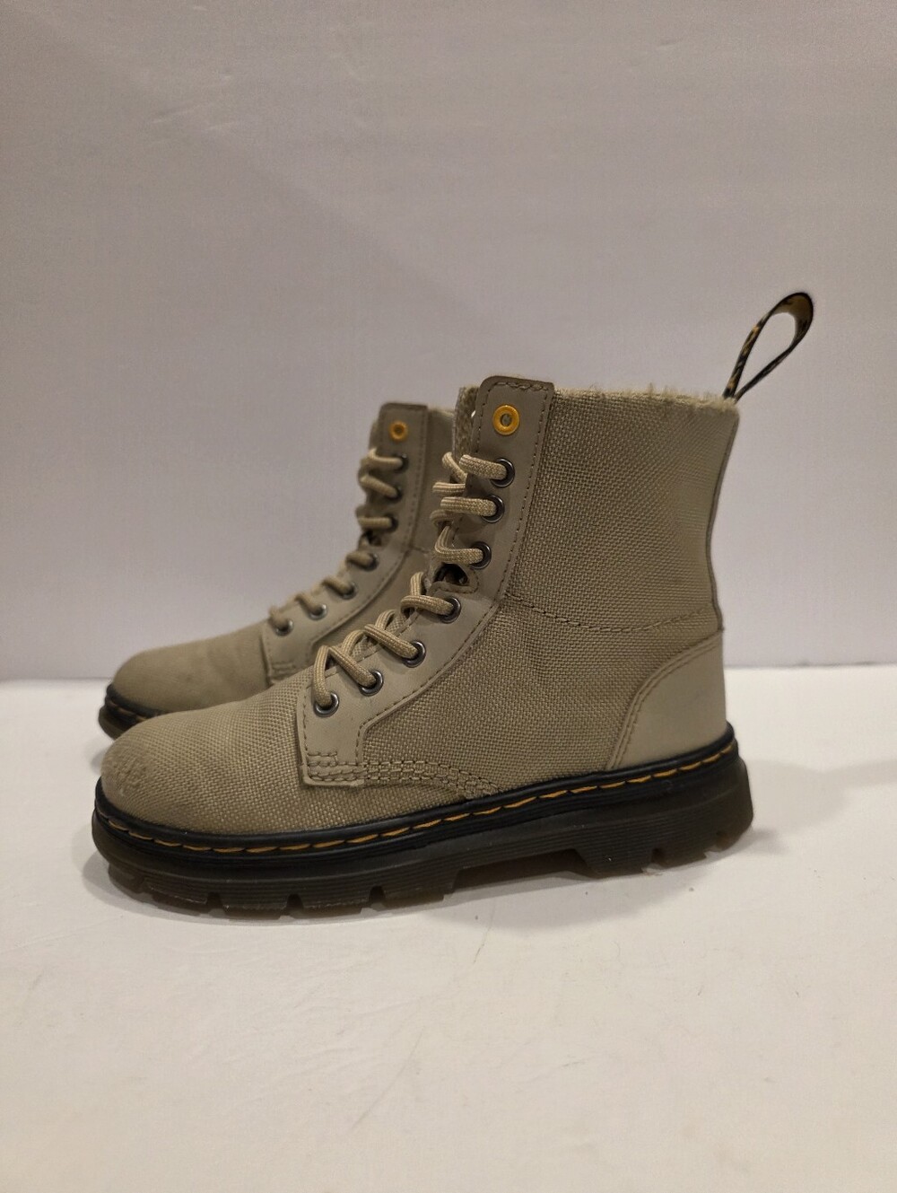 Dr. Martens Kids Combs J Utility Combat Boots Canvas Taupe Olive Size 13 US / 12